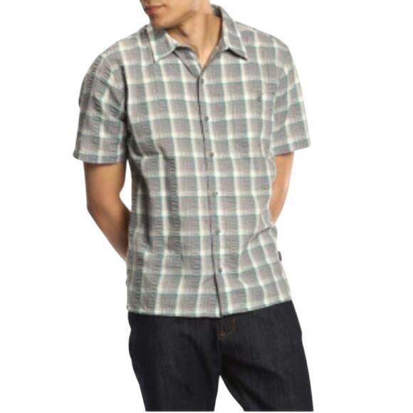 (S) $60 Cloudveil Short Sleeve Button Down Shirt Green White - Picture 1 of 4